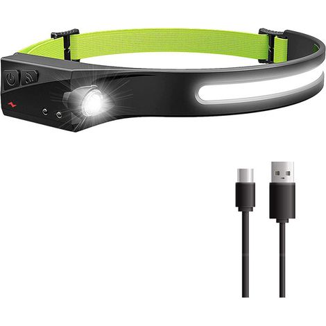 Lampe frontale LED rechargeable - 350 lumens - Large bandeau avec capteur manuel - Étanchéité IPX4 (1/5)