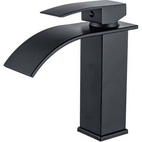 Robinet cascade laqué noir évier de comptoir chaud et froid armoire de salle de bain robinet monotrou robinet de lavabo cascade, robinet mitigeur cascade, robinet de salle de bain monotrou en laiton (1/4)