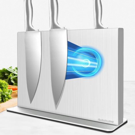 Bloc couteaux magnétique argent 30cm acier inoxydable avec aimants puissants (1/4)