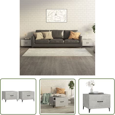 The Living Store Tables basses avec pieds en métal 2 pcs Gris béton 50x50x40 cm - Table Basse Industrielle - Table D'appoint Design - Meuble Salon Gris - Table Basse Avec Tiroir - Meubles Industriels (1/5)