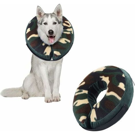 Collerette gonflable pour chien et chat – Ajustable, camouflage – Protection après chirurgie – Taille L pour animaux de grande taille (1/5)