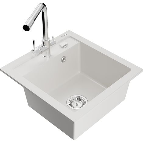 Mexen Vito évier en granit 1 bac avec robinet de cuisine Duero, blanc - 6503-20-671600-00 (1/5)