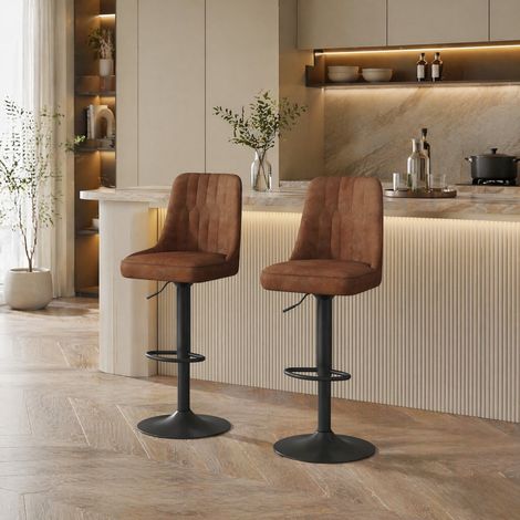 DESMIU Tabouret de Bar Lot de 2 Réglable en Hauteur Rotatif avec Dossier et Repose-Pieds en Tissu et Métal Marron Noir (1/5)