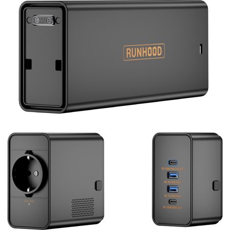 RUNHOOD EB324 – 324 Wh Batterie Portable 4 Ports USB PD + 1 Sortie AC 80 W Modules UE256 & AE80 Inclus (1/5)