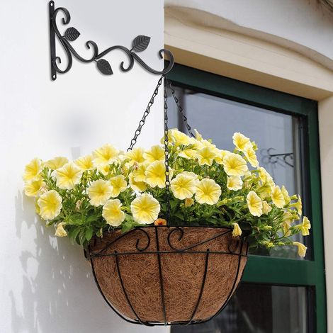 2 Stück Wandhaken aus Eisen im europäischen Stil für Blumentöpfe, Gartendekoration, Ornamente (Schwarz) (1/5)