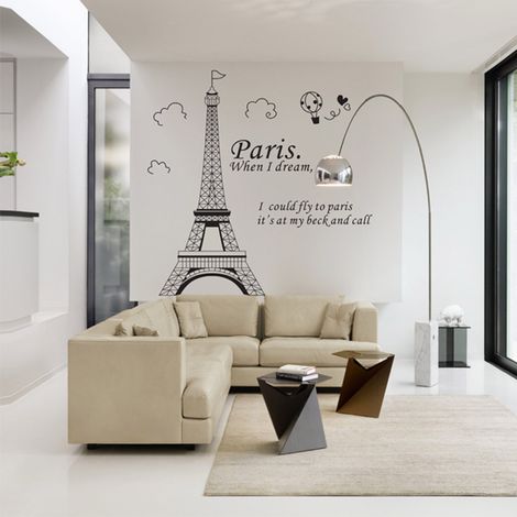 Romantische Pariser Eiffelturm-Fototapete mit herrlichem Blick auf Frankreich zum Selbermachen – selbstklebende Wanddekoration fürs Schlafzimmer (1/5)