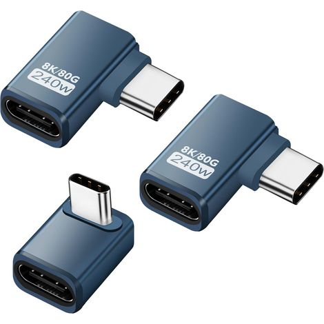 3er-Pack USB-C 90° 80 Gbit/s USB-C Stecker auf Buchse 240 W Verlängerungsadapter mit Thunderbolt 5 Verlängerungsanschluss für iPhone 15/16, Team Deck, Tablets, Smartphones und andere Typ-C-Geräte (1/5)