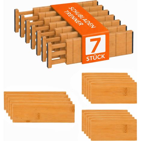 Relaxdays Schubladentrenner, 22-tlg. Set, verstellbar, 43,5-56,5 cm, Schubladenorganizer mit Trennwänden, Bambus, natur