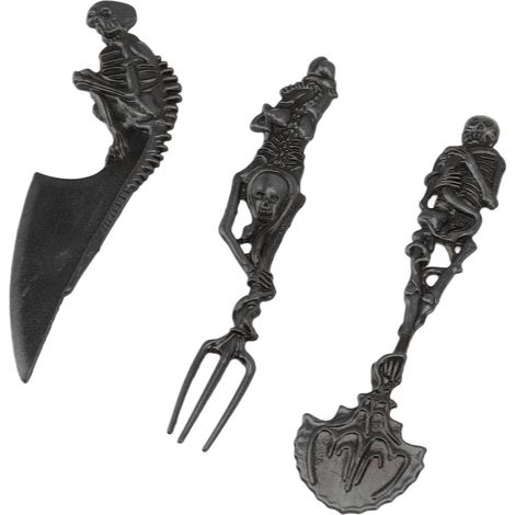 Halloween-Skelett-Besteckset, Persönlichkeit, Totenkopf, Metall, Zinklegierung, Geschirr, Kreativität, Skelett-Gabel, Löffel, Messer, Halloween-Geschenk, Schwarz (1/5)