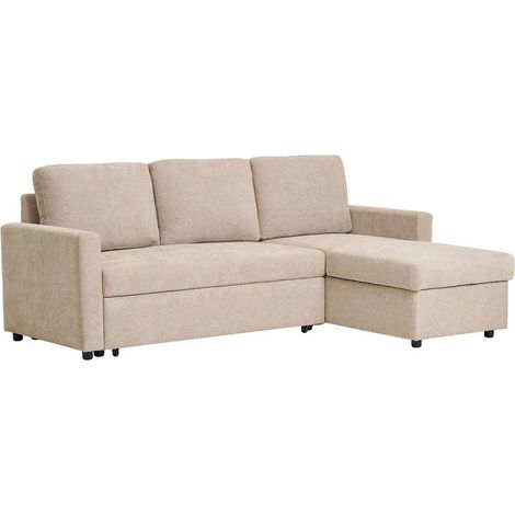 SAREK - Canapé Convertible Méridienne-coffre Réversible en Tissu Beige (1/5)
