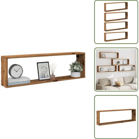 Étagères cube murales 4 pcs vieux bois 100x15x30 cm - Étagère Murale Cube - Étagères Murales Cube - Stockage En Forme De Cube - Étagère En Forme De Cube (1/5)