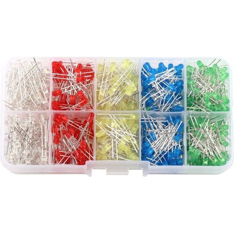500Pcs 3mm Diode Ampoule LED Diode Electroluminescente Composants Electroniques Couleur Blanc Rouge Bleu Vert Jaune (1/5)