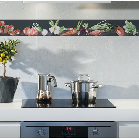 Frise adhésive autocollante légumes aquarelle, 15 cm X 300 cm, décorative pour murs et meubles (1/2)