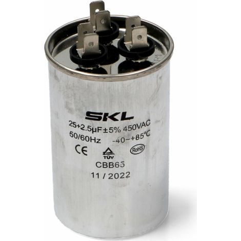 CONDENSATORE CORAZZATO CONDIZIONAMENTO SKL 25 2.5µF. 450V. Dimensioni: Ø50x80mm.