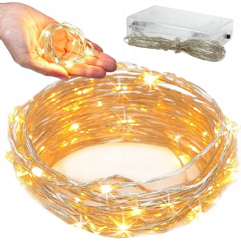 Guirlande lumineuse LED blanc chaud 10 m, alimentée par piles