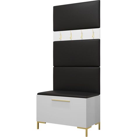 Conjunto para recibidor Nomal III, Blanco, 196x84x46cm, Aglomerado laminado, Cuero ecológico, Montada en la pared, Colocada