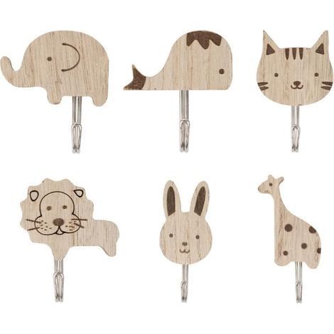 6 Pièces Patere en Bois Animaux,Porte Manteau Mural Bois Animaux,Patères Adhésives Chambre,Patère Autocollante Salle de Bain,Porte Serviette Murale Sans Percage,Crochet Adhesif Mural (1/5)