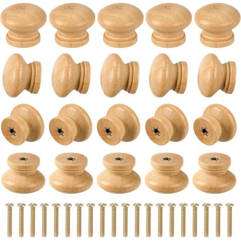20 pomos de madera para cajones, pomos redondos sin acabado para armarios, pomos de aproximadamente 2,7 cm para cajones de muebles, mini pomos de madera para cajones, tiradores de madera para cajones. (1/4)