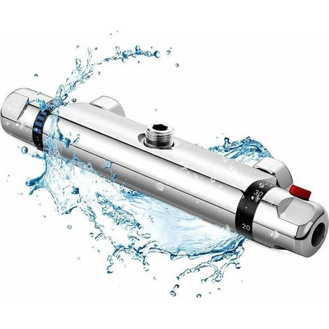 Thermostatique de Douche, Robinet Thermostatique Baignoire en Laiton 59, Protection de Sécurité avec 38℃ Anti-Brûlure Bouton, Mitigeur Baignoire Réglage Précis de Tempétature et Volume d'Eau (1/5)
