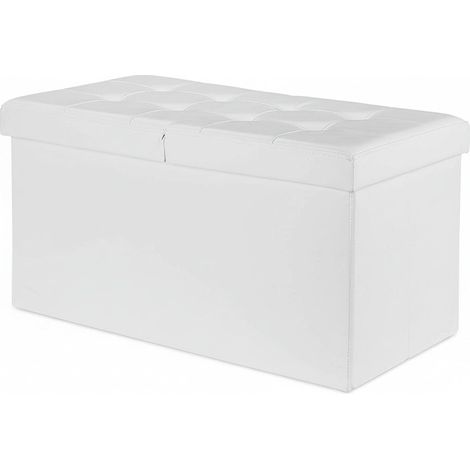 Banquette avec espace de rangement à couvercle en cuir artificiel 75 cm blanc (1/4)