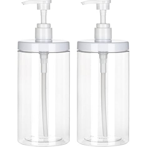 Dispenser a pompa ricaricabile, confezione da 2 da 1000 ml per sapone liquido e disinfettante, con ampia apertura, ideale per shampoo e bagnoschiuma. (1/5)