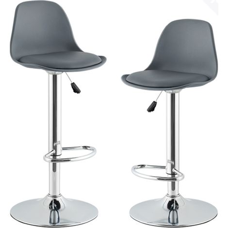 Lot de 2 Tabourets de Bar et Cuisine Design SIG - Chaises de Bar - Hauteur Réglable (Gris) (1/4)