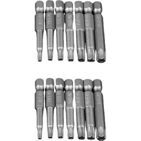 juegos de 7 puntas de destornillador Torx de 5 puntas con vástago hexagonal T10-T40, puntas de destornillador Torx magnéticas de seguridad a prueba de manipulaciones de 50 mm (1/5)
