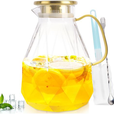 Pichet en Verre de 3 Litres Avec Couvercle - Carafe à Eau et Thé Glacé pour Réfrigérateur - Grand Pichet à Boisson pour Jus (1/5)