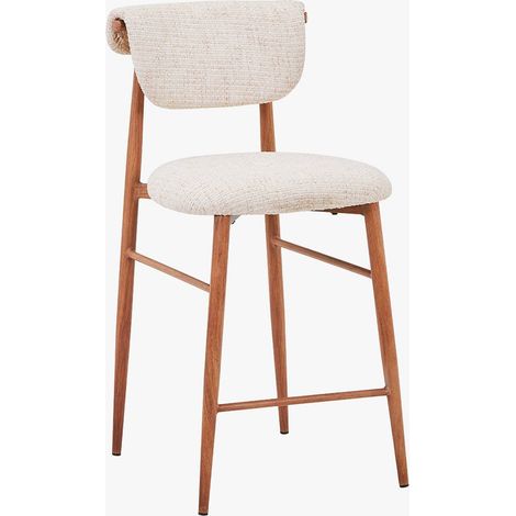 ADRIA Tabouret en tissu beige pieds couleur bois (1/5)