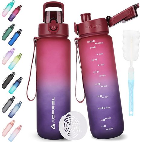 Trinkflasche Tritan BPA frei 1000 ml Tiefes Rot Blau Farbverlauf (1/5)