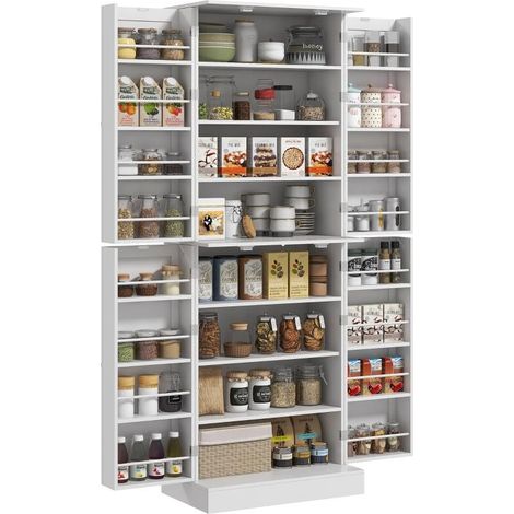 Küchenbuffetschrank mit Schränken, verstellbarem Einlegeboden und Gewürzregal, 60 x 35 x 166 cm, weiß