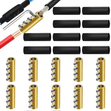Kit de 10 connecteurs à vis pour fils de calibre 6, 8 et 10, bornes rapides à vis 80 A avec 10 gaines thermorétractables, cosses en laiton à 4 trous pour circuit. (1/5)