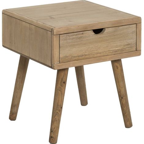 Made In Meubles – Table de chevet en bois massif naturel – Style scandinave – 1 tiroir – Dimensions 40x46 cm – Pieds compas pour petits espaces (1/9)
