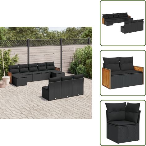 10-tlg. Garten-Sofagarnitur mit Kissen Schwarz Poly Rattan - Gartengestelle - Gartenmöbelset - Rattan Möbel - Gartenlounge - Lounge Set (1/5)