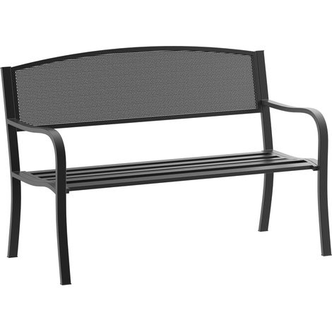 Banco Exterior de Jardín de 2 Plazas Banco para Terraza con Respaldo de Malla de Acero Carga 240 kg 127x60x87 cm Negro (1/5)