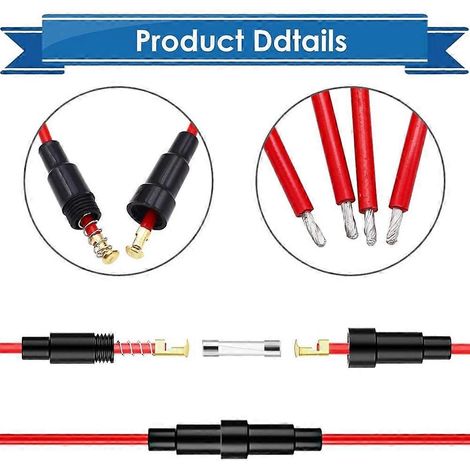 10 porte-fusibles 5x20 mm/6x30 mm 18 AWG (à vis en ligne) + 150 fusibles en verre à fusion rapide de 15 tailles différentes (1/5)