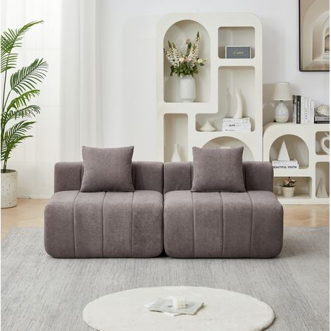 Sofá modular gris de chenilla con 2 módulos cuadrados, diseño de teclas de piano (1/5)