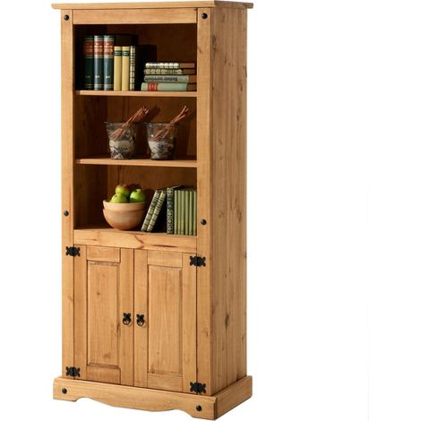Idimex – Bibliothèque en pin massif Tequila – 3 étagères ouvertes – 2 portes – Finition teintée/cirée – Dimensions 183 x 85 x 45 cm (1/2)