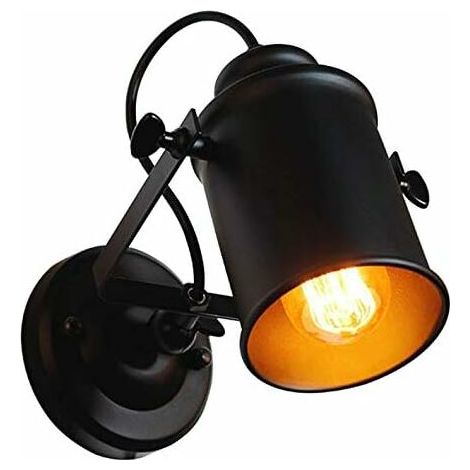 Wandleuchte Innen, Vintage Eisen Wandlampe Verstellbar Schwarz E27 Wandleuchter für Schlafzimmer Wohnzimmer Badezimmer Flur Loft Café [Energieklasse E]