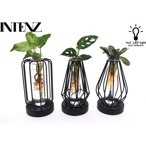 Ensemble de 3 Vases en Verre avec Éclairage LED Décoration de Table Ø 7 cm x 20 cm - PANGIVO
