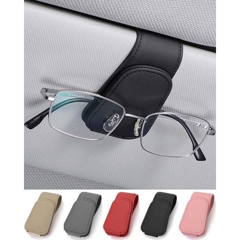 Clip pour lunettes de voiture noir, 9,54,5 cm, 1 pièce, rangement pour pare-soleil, clip/étui multifonctionnel pour lunettes de voiture. (1/5)