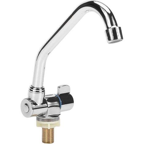 Robinet de cuisine pliable pour camping-car avec mitigeur pivotant à levier unique, pour montage sur terrasse/mur, en cuivre, pour eau froide (1/4)