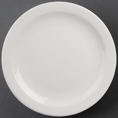 Assiettes à bord étroit 284 mm/11 1/4, lot de 6 - Service de table en porcelaine blanche entièrement vitrifiée, vaisselle de restaurant, lavable au lave-vaisselle CF365 (1/5)