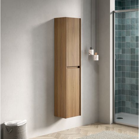 Mobile bagno sospeso in multistrato color rovere, 140 cm, colonna salvaspazio con 2 ante e ripiani regolabili (1/5)