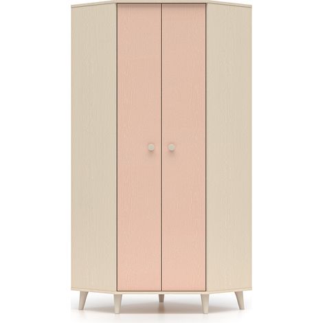 Armoire d'angle 2 portes Alycia Beige et Rose (1/5)