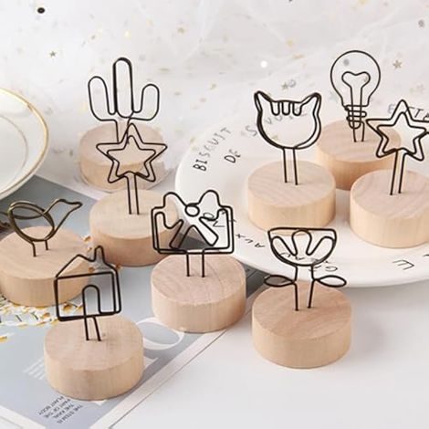 Ensemble de 10 porte-menus en métal, porte-noms de table en bois, pinces à photos, mini présentoir à menus de mariage, présentoir à photos pour mariages et fêtes (1/3)
