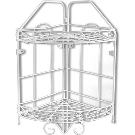 Mensola da Bagno angolare da appoggio a 2 Livelli Ripiani scaffale in Acciaio Bianco portaoggetti ad Angolo Organizer portasapone e bagnoschiuma (1/3)