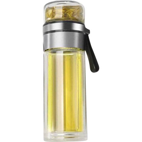 Tragbare Teeflasche aus Klarglas, mit Wasser-Tee-Trenner, stahlfarben (1/5)