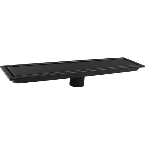 Bonde de douche rectangulaire 40 cm de long en acier inoxydable noir évacuation rapide anti-odeur anti-refoulement avec couvercle socle et 2 accessoires (1/5)