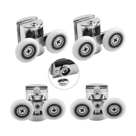 Lot de 4 roulettes doubles pour porte de douche coulissante – Roues de 23 mm en alliage de zinc – Roulements en acier inoxydable – Épaisseur de verre 5-8 mm